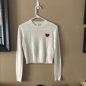 Women's Cream Sweater with Red Heart